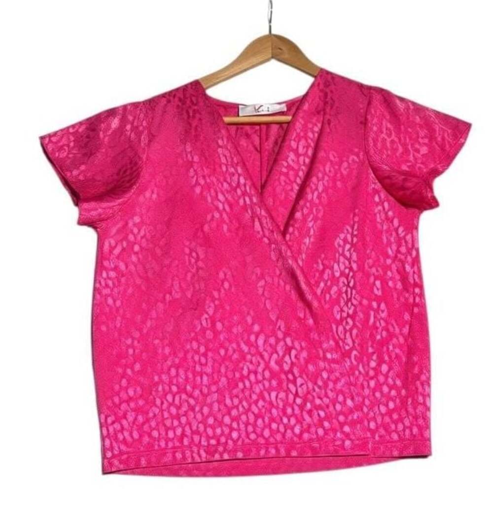 Krush Pink Leopard Jacquard Wrap Tie Back Cap Sleeve Top Medium
